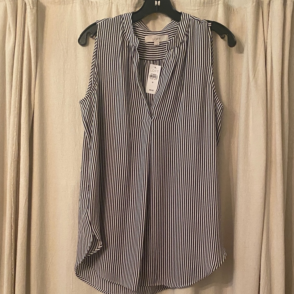LOFT Sleeveless Blouse with dark gray and White Stripes
